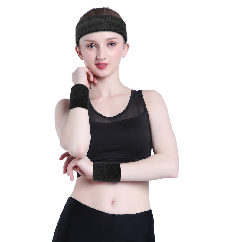 ONUPGO Sweatband Headbands for Men & Women -12PCS Sports Headbands Moisture Wicking Athletic Cotton Terry Cloth Head Band 7.88" x 2.16" - Image 2